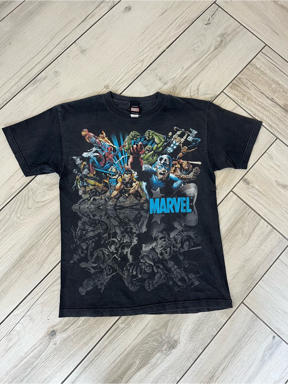 Vintage Y2K Marvel Boys' Black Graphic Tee - Superhero Team